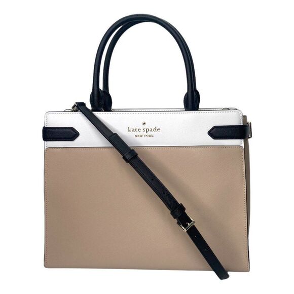 Kate Spade Staci Warm Beige Colorblock Large Satchel Crossbody NWT - Picture 2 of 15